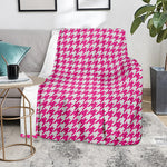 Hot Pink And White Houndstooth Print Blanket