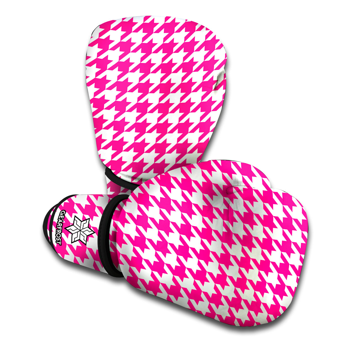 Hot Pink And White Houndstooth Print Boxing Gloves