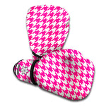Hot Pink And White Houndstooth Print Boxing Gloves