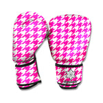 Hot Pink And White Houndstooth Print Boxing Gloves