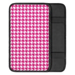Hot Pink And White Houndstooth Print Car Center Console Cover