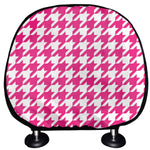 Hot Pink And White Houndstooth Print Car Headrest Covers