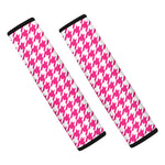 Hot Pink And White Houndstooth Print Car Seat Belt Covers