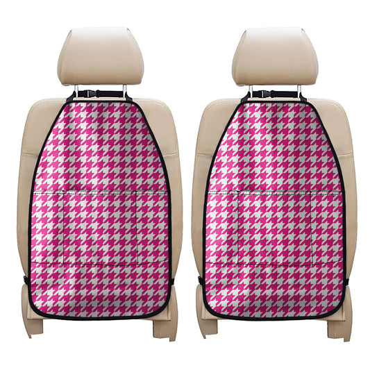 Hot Pink And White Houndstooth Print Car Seat Organizers