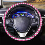 Hot Pink And White Houndstooth Print Car Steering Wheel Cover