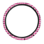 Hot Pink And White Houndstooth Print Car Steering Wheel Cover