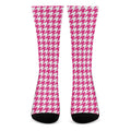 Hot Pink And White Houndstooth Print Crew Socks