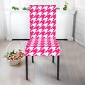 Hot Pink And White Houndstooth Print Dining Chair Slipcover