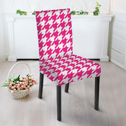Hot Pink And White Houndstooth Print Dining Chair Slipcover