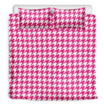 Hot Pink And White Houndstooth Print Duvet Cover Bedding Set