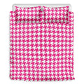 Hot Pink And White Houndstooth Print Duvet Cover Bedding Set