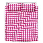 Hot Pink And White Houndstooth Print Duvet Cover Bedding Set