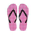 Hot Pink And White Houndstooth Print Flip Flops