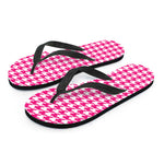 Hot Pink And White Houndstooth Print Flip Flops