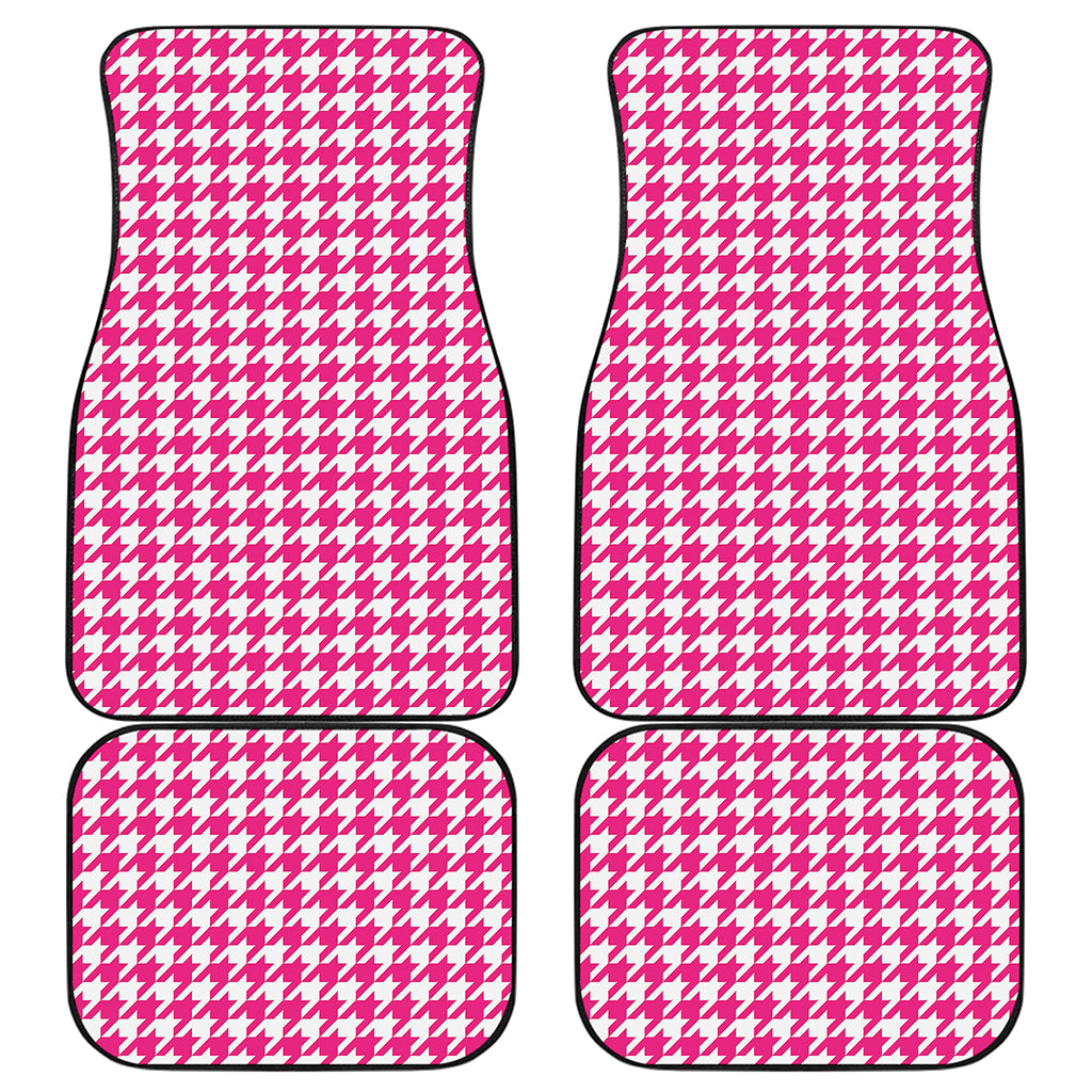 Hot Pink And White Houndstooth Print Front and Back Car Floor Mats