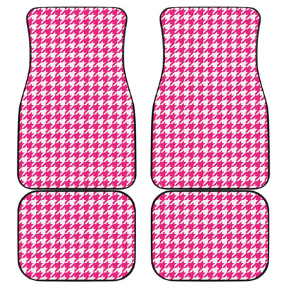 Hot Pink And White Houndstooth Print Front and Back Car Floor Mats