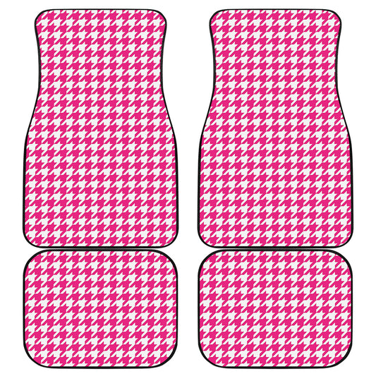 Hot Pink And White Houndstooth Print Front and Back Car Floor Mats