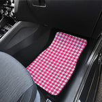 Hot Pink And White Houndstooth Print Front and Back Car Floor Mats
