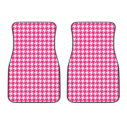 Hot Pink And White Houndstooth Print Front Car Floor Mats