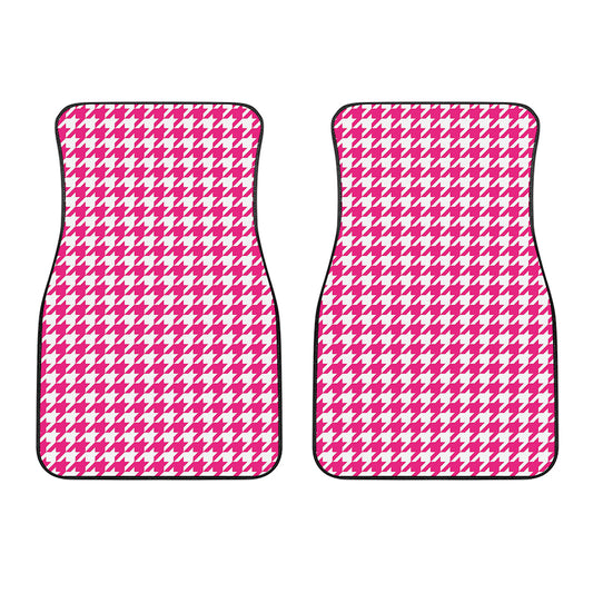 Hot Pink And White Houndstooth Print Front Car Floor Mats