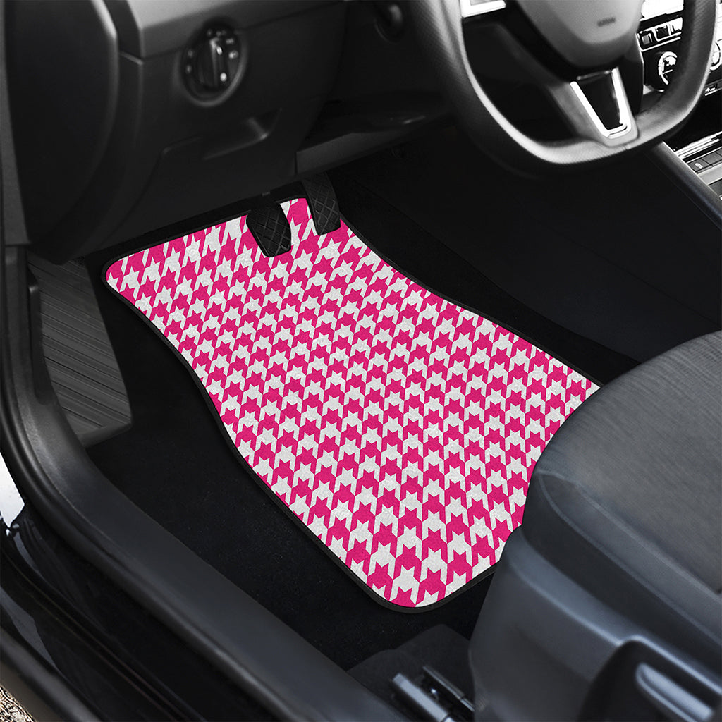Hot Pink And White Houndstooth Print Front Car Floor Mats
