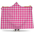 Hot Pink And White Houndstooth Print Hooded Blanket