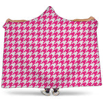 Hot Pink And White Houndstooth Print Hooded Blanket