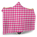 Hot Pink And White Houndstooth Print Hooded Blanket