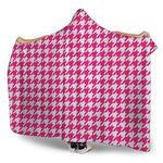 Hot Pink And White Houndstooth Print Hooded Blanket