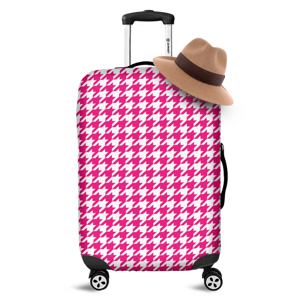 Hot Pink And White Houndstooth Print Luggage Cover