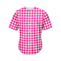 Hot Pink And White Houndstooth Print Men's Baseball Jersey