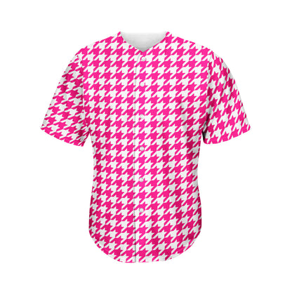 Hot Pink And White Houndstooth Print Men's Baseball Jersey
