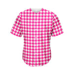 Hot Pink And White Houndstooth Print Men's Baseball Jersey