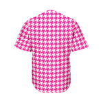 Hot Pink And White Houndstooth Print Men's Baseball Jersey