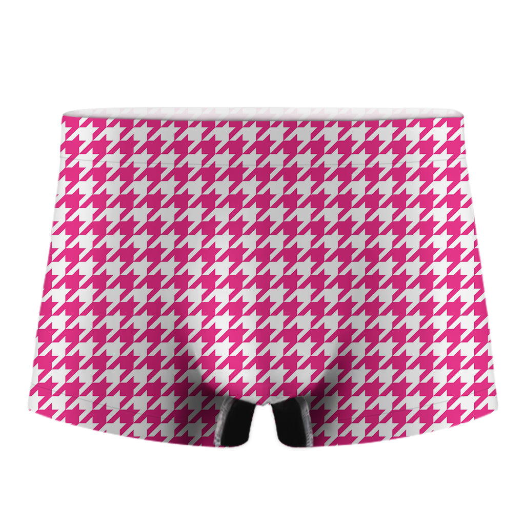 Hot Pink And White Houndstooth Print Men's Boxer Briefs