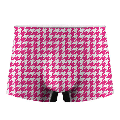 Hot Pink And White Houndstooth Print Men's Boxer Briefs