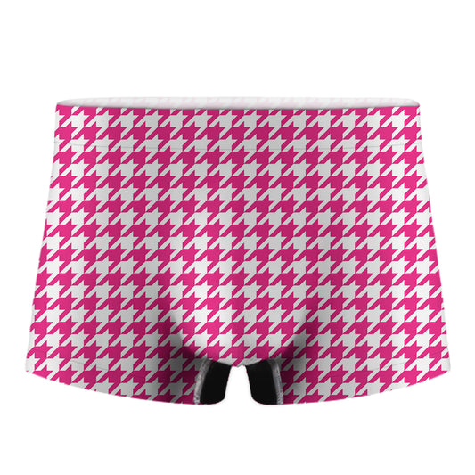 Hot Pink And White Houndstooth Print Men's Boxer Briefs