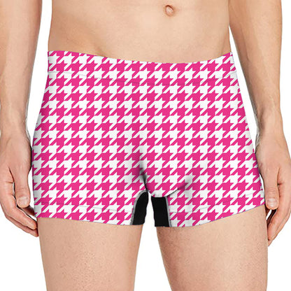 Hot Pink And White Houndstooth Print Men's Boxer Briefs