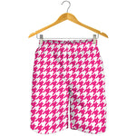 Hot Pink And White Houndstooth Print Men's Shorts