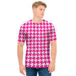 Hot Pink And White Houndstooth Print Men's T-Shirt