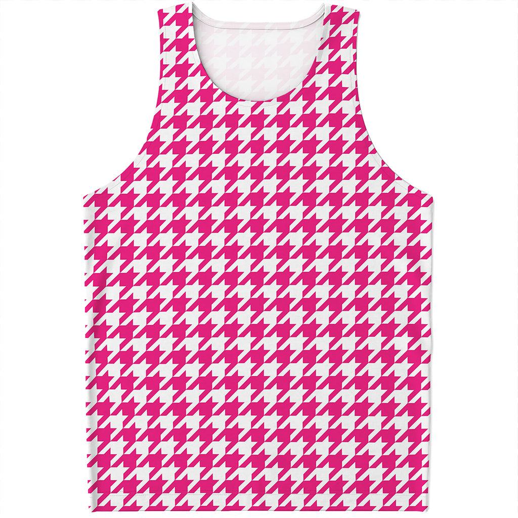 Hot Pink And White Houndstooth Print Men's Tank Top