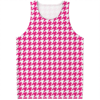 Hot Pink And White Houndstooth Print Men's Tank Top