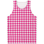 Hot Pink And White Houndstooth Print Men's Tank Top