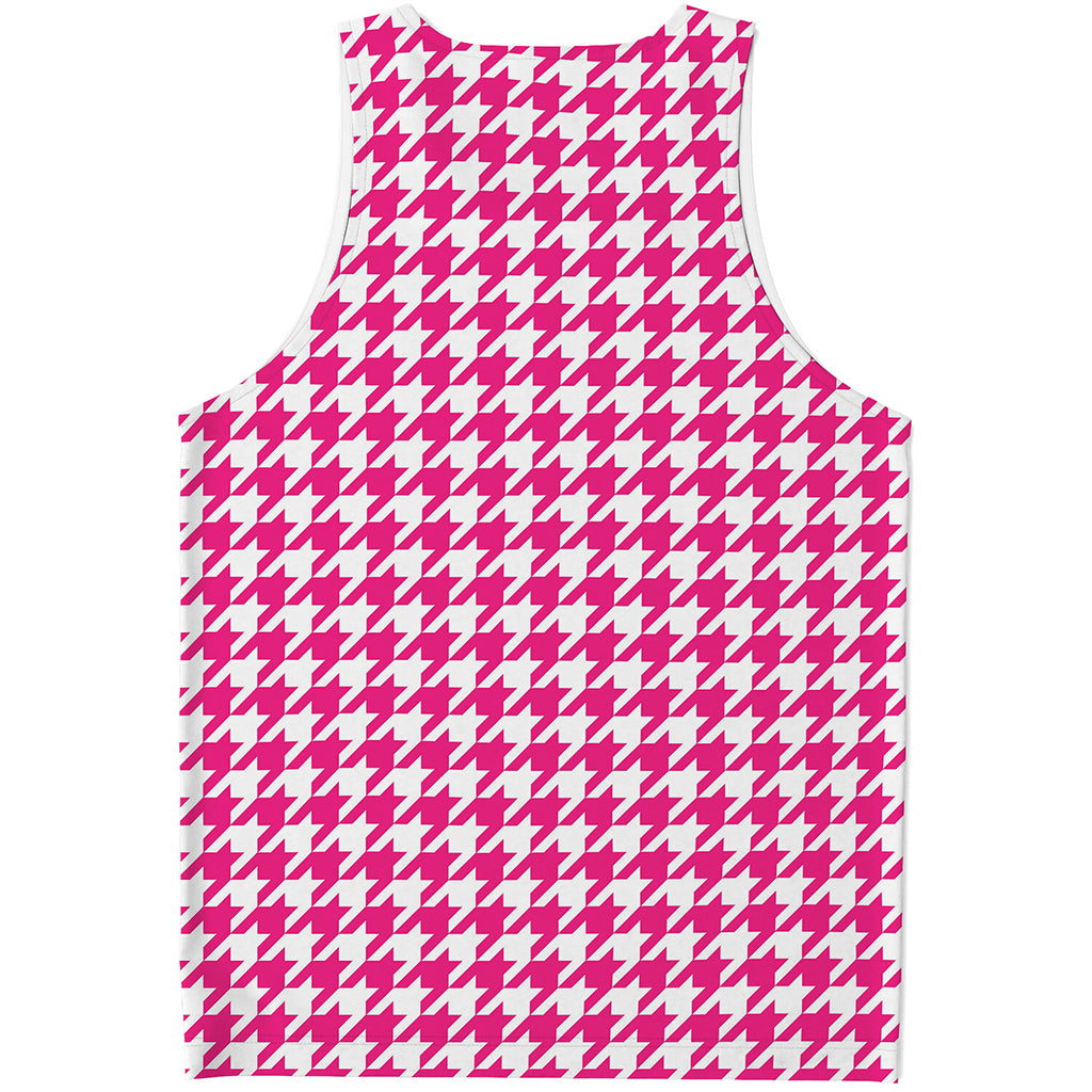 Hot Pink And White Houndstooth Print Men's Tank Top