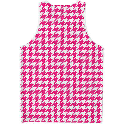 Hot Pink And White Houndstooth Print Men's Tank Top