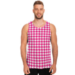 Hot Pink And White Houndstooth Print Men's Tank Top