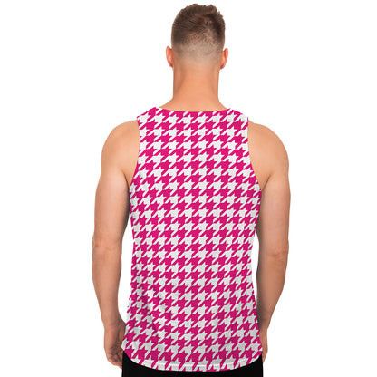 Hot Pink And White Houndstooth Print Men's Tank Top