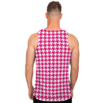 Hot Pink And White Houndstooth Print Men's Tank Top