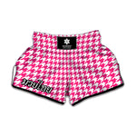Hot Pink And White Houndstooth Print Muay Thai Boxing Shorts