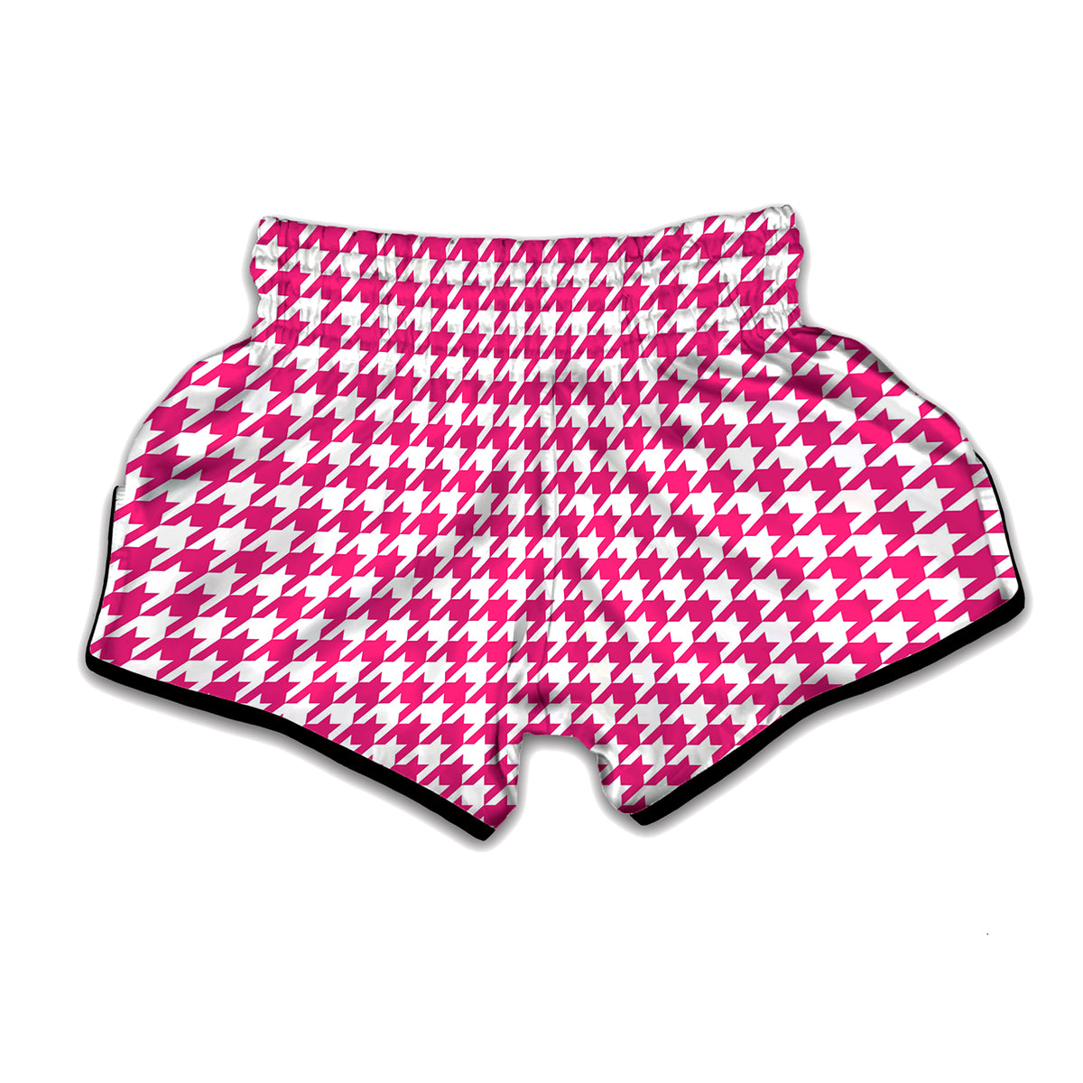 Hot Pink And White Houndstooth Print Muay Thai Boxing Shorts